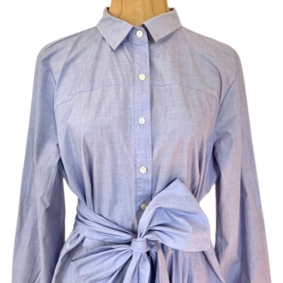 J.Crew Light Blue Tie Waist Cotton Shirtdress Classic Button Down Size 6 - Picture 6 of 10